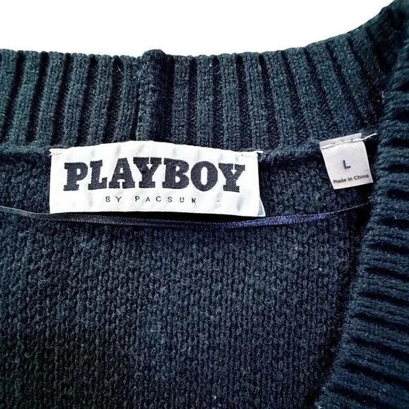 Playboy by Pacsun Black Button Up Cardigan Sweater SZ Large Academia Streetwear - Picture 6 of 12
